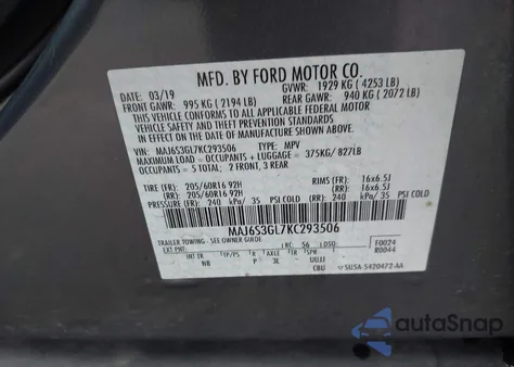 2019 Ford Ecosport Se from USA, damaged, VIN MAJ6S3GL7KC293506